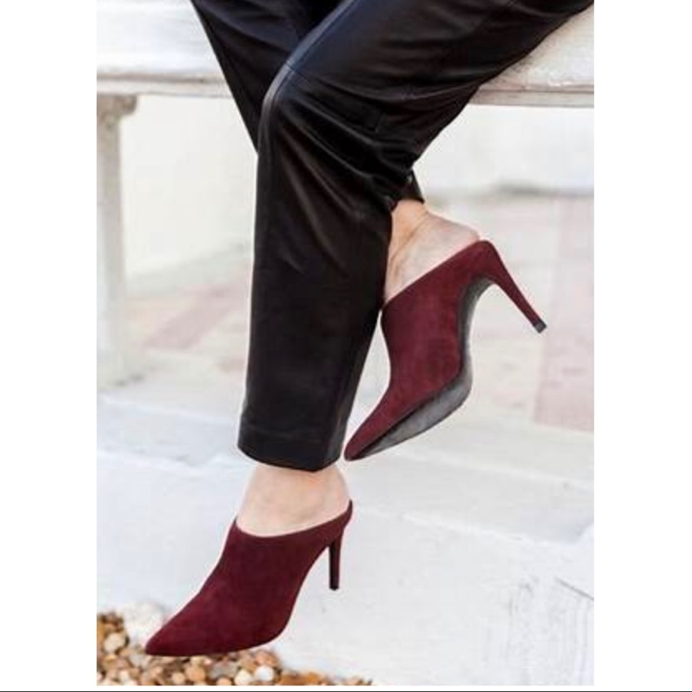 Joie Alinie slip on suede mule heel red size 38 US size 7.5
Heel height: 3.75”